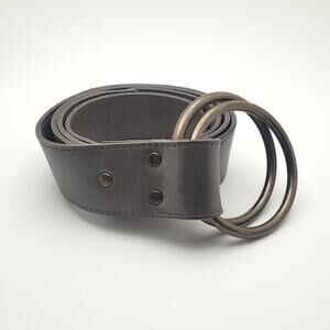 Eileen Fisher Silver Metallic Leather Belt O Ring Stud USA Minimalist Medium